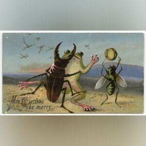Vintage Insect and Frog Christmas Art Print